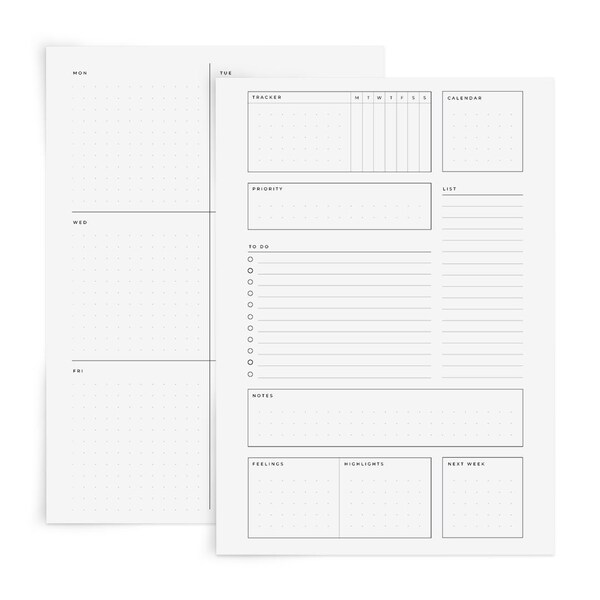 Weekly Undated View Dashboard Printable Planner Inserts Week at a Glance - Sleekly Planning Arietis Collection A4, A5, Letter, HP, Personal