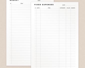 Minimale Ausgaben Liste Tracker | 4er Set Bucheinlagen Bucheinlagen für A5, A6, Personal und Pocket | MM24032