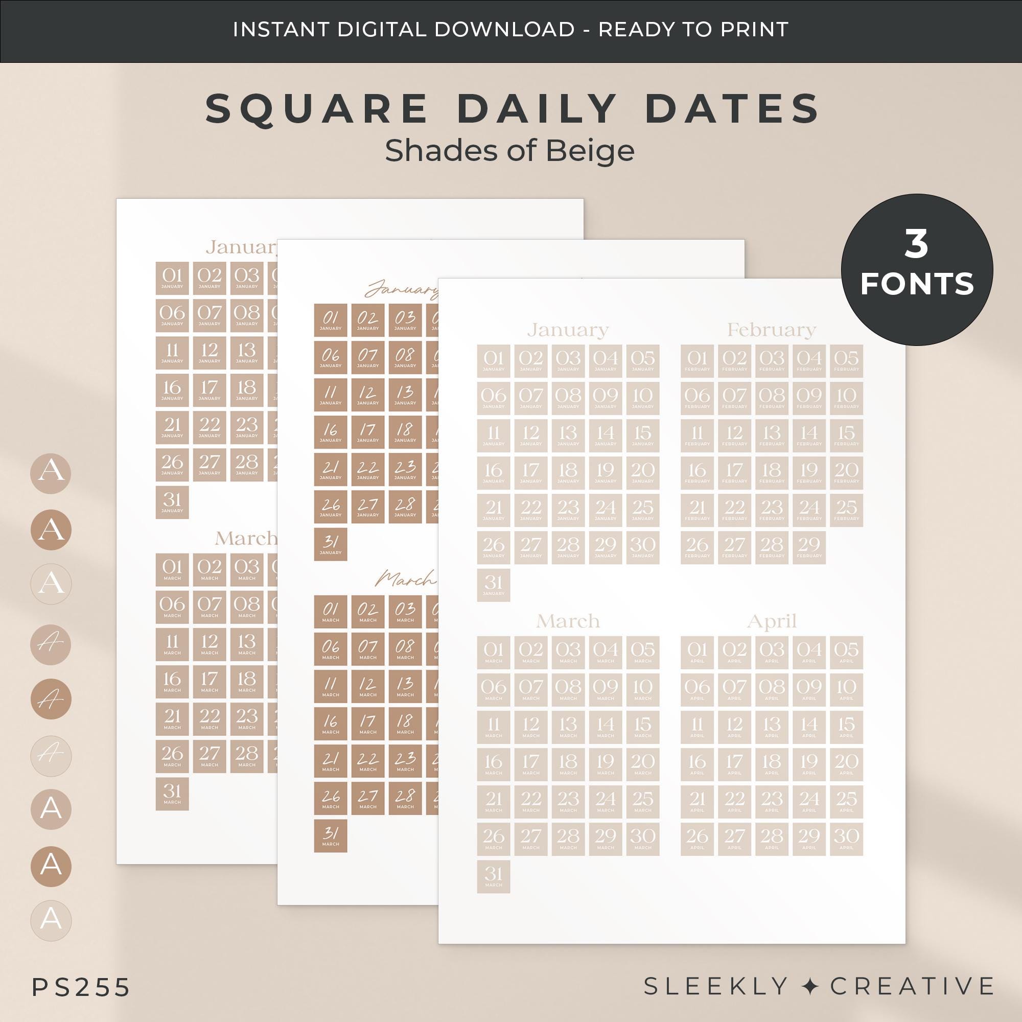 Daily Date Sticker Sheet Beige | 0.6