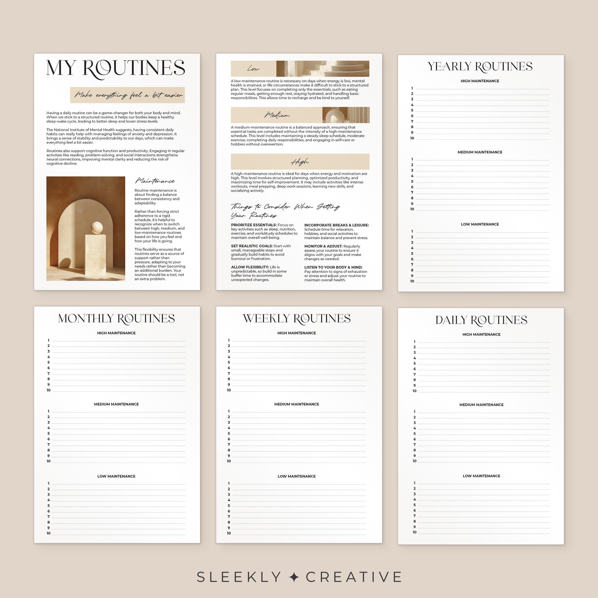 Routines Worksheet | Day Week Month Year High Low Maintenance Template ...