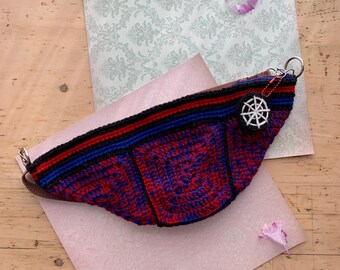 Handmade Crochet Spiderman Granny Square Crossbody Bag