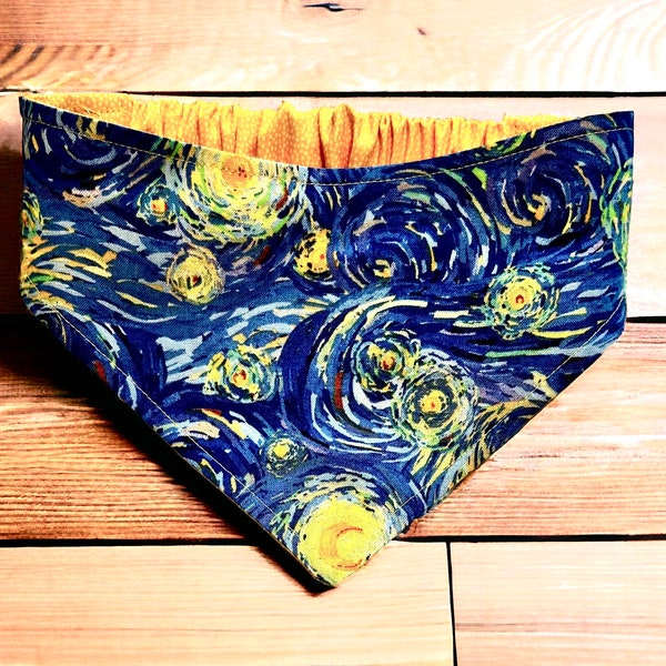 Starry Night Dog Bandana, Slip-on Dog Bandana, Reversible Dog Bandana, Elastic Dog Bandana, Easy-on Scrunchie Dog Bandana, Pet Clothing