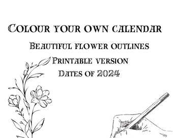Drawing, colorbook, calendar, outlines Flower, 2024 calendar. Adult drawing book, calendar.