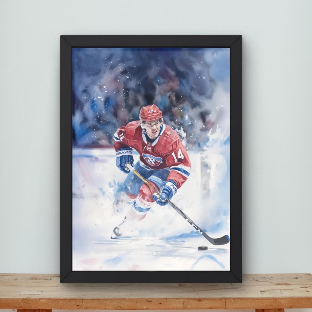 Nick Suzuki, montreal canadiens, NHL, hockey, digital art, hockey poster, watercolor painting
