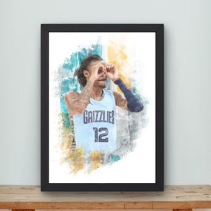 Ja Morant, memphis grizzlies, nba, sport, basketball, poster, digital download, watercolor painting, digital art