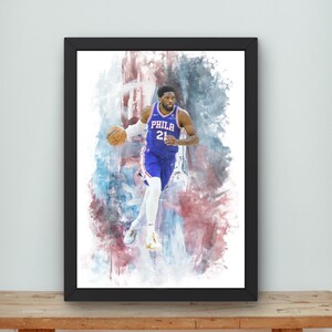 Joel Embiid, nba, sixers, sports poster, philadelphia 76ers, basketball, phillies, nba poster, watercolor painting, digital download