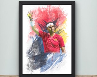 Rafael Nadal, tennis poster, sports poster, Nadal, tennis player, ATP, tennis, Rafa Nadal, watercolor, digital download, Davis Cup, Spain