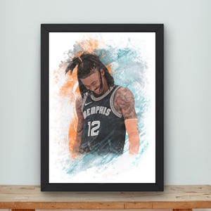 Ja Morant, memphis grizzlies, nba, sport, basketball, poster, digital download, watercolor painting, digital art