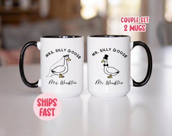 Mr & Mrs Silly Goose Mug Set, Funny Newlywed Mug, Wedding Engagement Couple Gift, Bridal Shower Funny Goose Coffee Cups – MUG_059