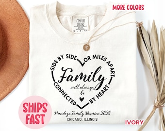 Side By Side Miles Apart Family Reunion Shirt, Custom Name & Destination Tee, Matching Family Vacation Gathering Shirt – PSD_081