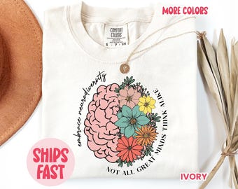 教師Tシャツ、すべての偉大な心は同じように考えないTシャツ、自閉症啓発Tシャツ、神経多様性インクルージョントップ、SPEDフラワーブレインTシャツ - PRD_052