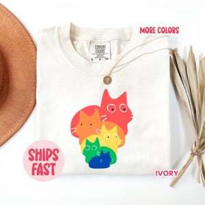 Rainbow Cats Pride Shirt, Gay & Bisexual Premium Ultra Soft Comfort Colors Unisex Cat T-Shirt, LGBTQ+ Rainbow Cat Lover Gift Tee, PRD_022