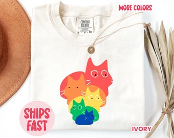 Regenbogen Katzen Shirt, LGBTQ+ Regenbogen Katzen T-Shirt, LGBTQ+ Regenbogen Katzen T-Shirt, Gay Pride Premium Ultra Soft Comfort Farben, PRD_022