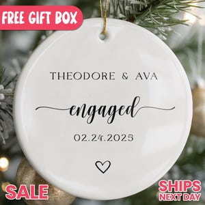 Engaged Ornament, Custom Engagement Ornament with Names & Date, Personalized Engaged Christmas Keepsake, Newly Engaged Couple Gift, OR_47