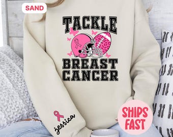 Sweater borstkanker aanpakken, aangepaste Breast Cancer Awareness-trui, roze lint voetbalsweater, cadeau voor ondersteuning van borstkanker