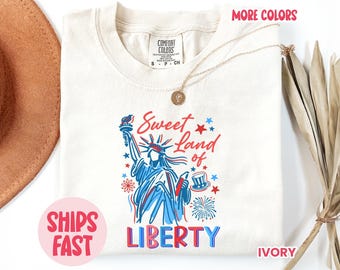 Comfort Colors® 4th of July Shirt, Independence day, Patriotic Tshirt, USA Shirt, Sweet Land of Liberty, Statue of Liberty shirt, IND_005