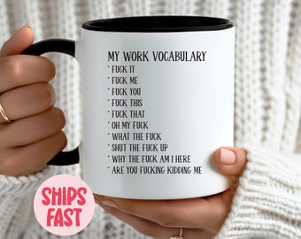 Tazza da caffè con vocabolario di lavoro / Tazza divertente per l'ufficio / Regalo per il Secret Santa / Regalo personalizzato per colleghi – MUG_016