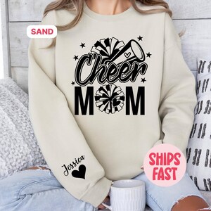 Cheer Mom Sweatshirt - Custom Cheer Mom Faux Glitter Sweatshirt, Personalized Cheer Mom Hoodie, Cheerleading Mom Gift