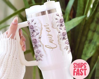 Name Floral Tumbler, Name Cup Personalized, Name Cup With Straw, Name Tumbler Cup, Personalized Tumbler With Lid and Straw, 40TMB_020