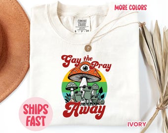 Camiseta gay "Reza lejos", camiseta gay "Rana", camiseta gay divertida, camiseta LQBTQ estilo cottagecore, camiseta retro queer, lesbiana bisexual, camiseta trans orgullo PRD_036