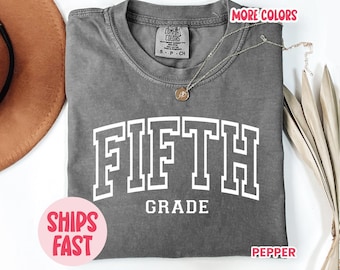 Fifth Grade Teacher Team Shirt, 5th Grade Educator Crew Tee, Relaxed Fit Ring-Spun Cotton, Varsity Style Back-to-School Gift TCH_085