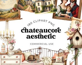 Chateaucore Clipart Bundle – French Countryside Watercolor Illustrations and Vintage Cottage Graphics for Scrapbooking, Journals and Crafts
