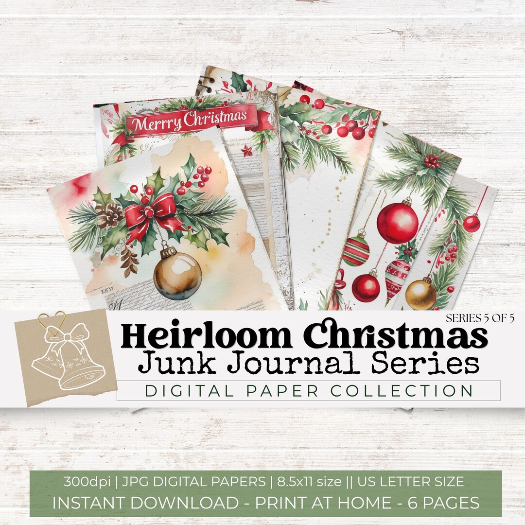 Vintage Christmas Junk Journal Kit Printable, Holiday Ephemera Pages ...