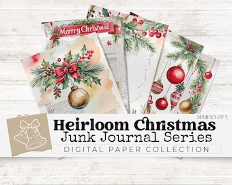 Vintage Christmas Junk Journal Kit Printable, Holiday Ephemera Pages for Scrapbooking, Cardmaking, Journals, Crafts & DIY Christmas Projects