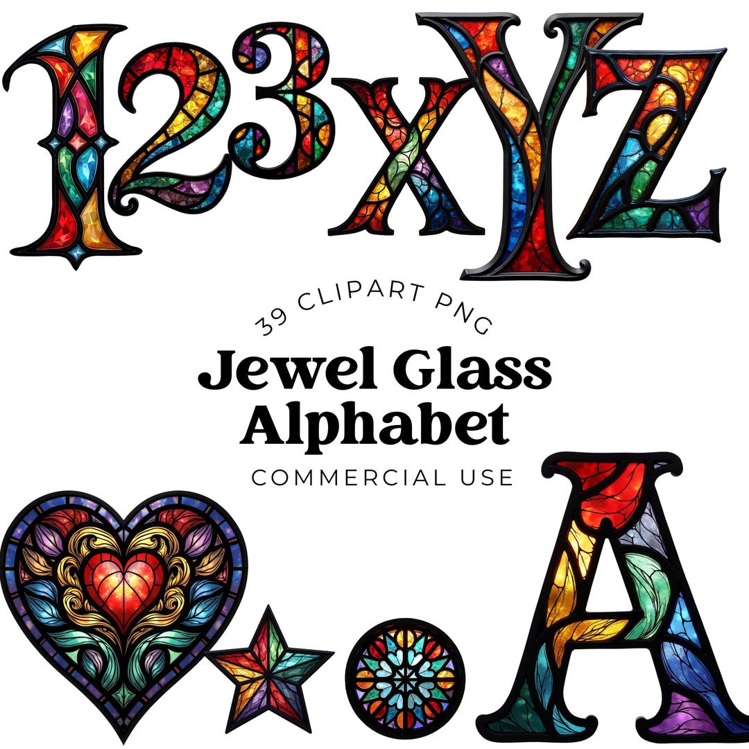 Stained Glass Pattern Alphabet Pattern, Jewel Tone Glass Letters Abc ...