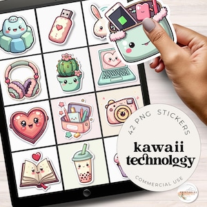 Aesthetic digital stickers goodnotes: Kawaii Pastel Tech Icons for Digital Planner, Student, College, Notability, GoodNotes & Aesthetic Plan