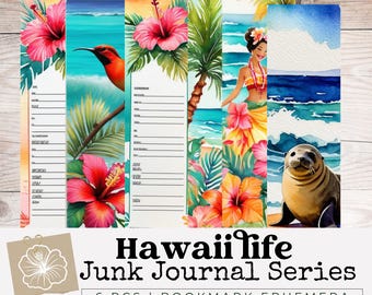 Tropical Hawaiian Junk Journal Kit, Beach Vacation Digital Papers, Vintage Island Ephemera, Scrapbook and Printable Summer Craft Supplies