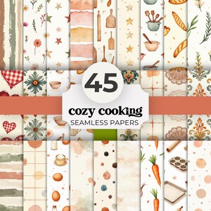 Cottagecore Keuken Digitaal Papierpakket, Aquarel Kook- en Bakpatronen, Rustiek Scrapbookpapier voor Junk Journals en Knutselprojecten