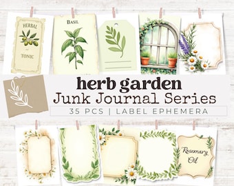 Herb Garden Labels Botanical Vintage Ephemera for Junk Journals Apothecary Plant Labels Collage Sheets Garden Paper Craft Printable Set
