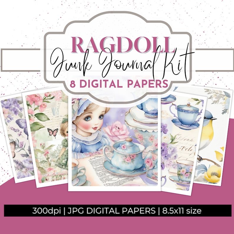 Ragdoll Junk Journal Digital Paper Pack, Vintage Scrapbook Kit With ...