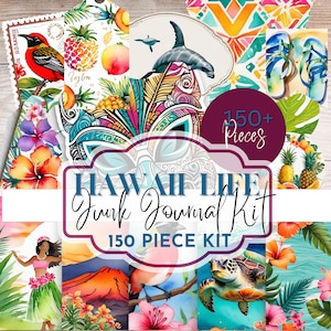 Hawaii Junk Journal Kit, Tropical Clip Art, Printable Ephemera, Instant Download, Hawaiian Scrapbook Pages, Journal Folio, Beach Junk Journ