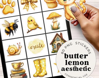 Butter Lemon Digital Stickers GoodNotes, Cottagecore Planner Stickers PNG, Aesthetic Spring Sticker Sheet, Cute Yellow Floral Decals