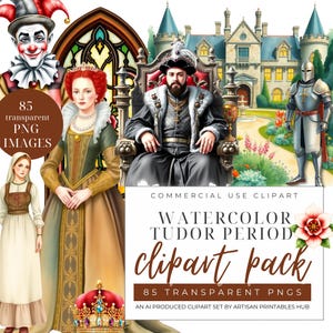 Tudor Clipart: Medieval Watercolor PNGs for Scrapbooking (Digital Download)