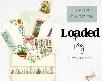 Herb Garden Loaded Tag Set Printable Botanical Ephemera for Junk Journals Vintage Garden Tags Collage Sheets Scrapbooking Journal Supply