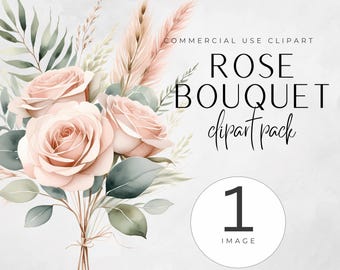 Aquarell-Rosen-Clipart-Set, Boho-inspirierte, altrosa Blumenillustrationen, romantische Blumengrafiken für Hochzeiten, Scrapbooking, Einladungen und DIY-Projekte