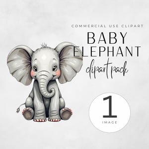 Baby Elephant Clipart, Cute Watercolor Elephants for Nursery Decor, Digital Download, Baby Shower Art, PNG,