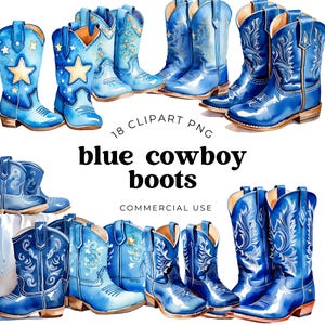 Clipart aquarelle de botte de cowboy bleu, conception PNG de pays occidental, art rustique de cowboy de rodéo pour le scrapbooking, travaux de bricolage, invitations, numérique