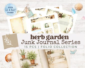 Herb Garden Folio Pages Botanical Vintage Ephemera for Junk Journals Apothecary Style Folios Collage Pieces Garden Paper Craft Printable Set