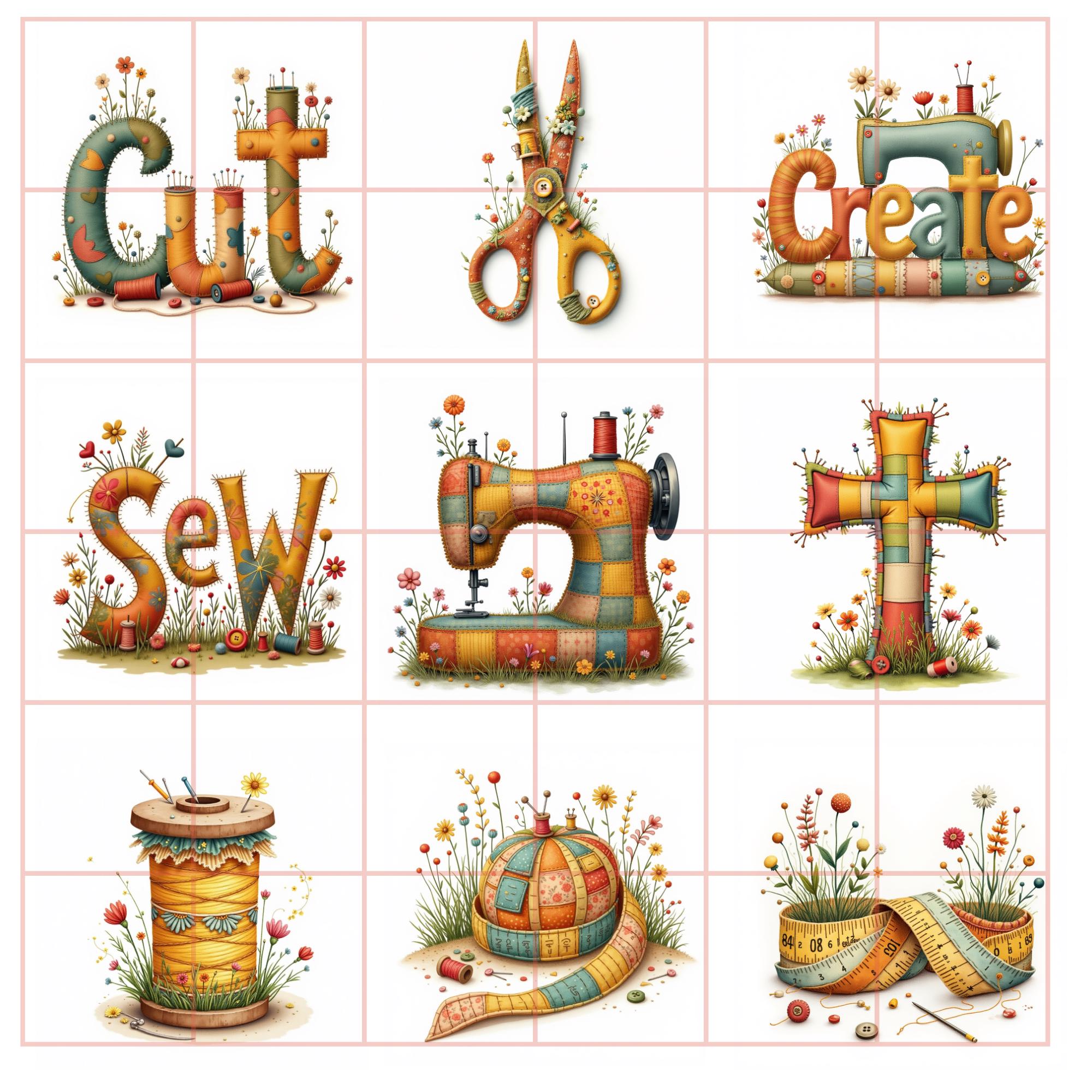 Sewing Alphabet & Fabric Clipart, Patchwork Letters and Numbers ...