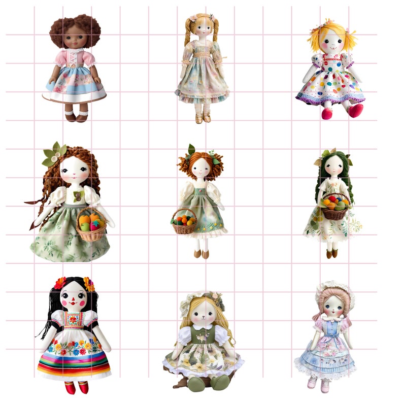 Patchwork Ragdoll Vintage Rag Doll Clipart, Shabby Chic Watercolor Doll Pngs, Animal ...