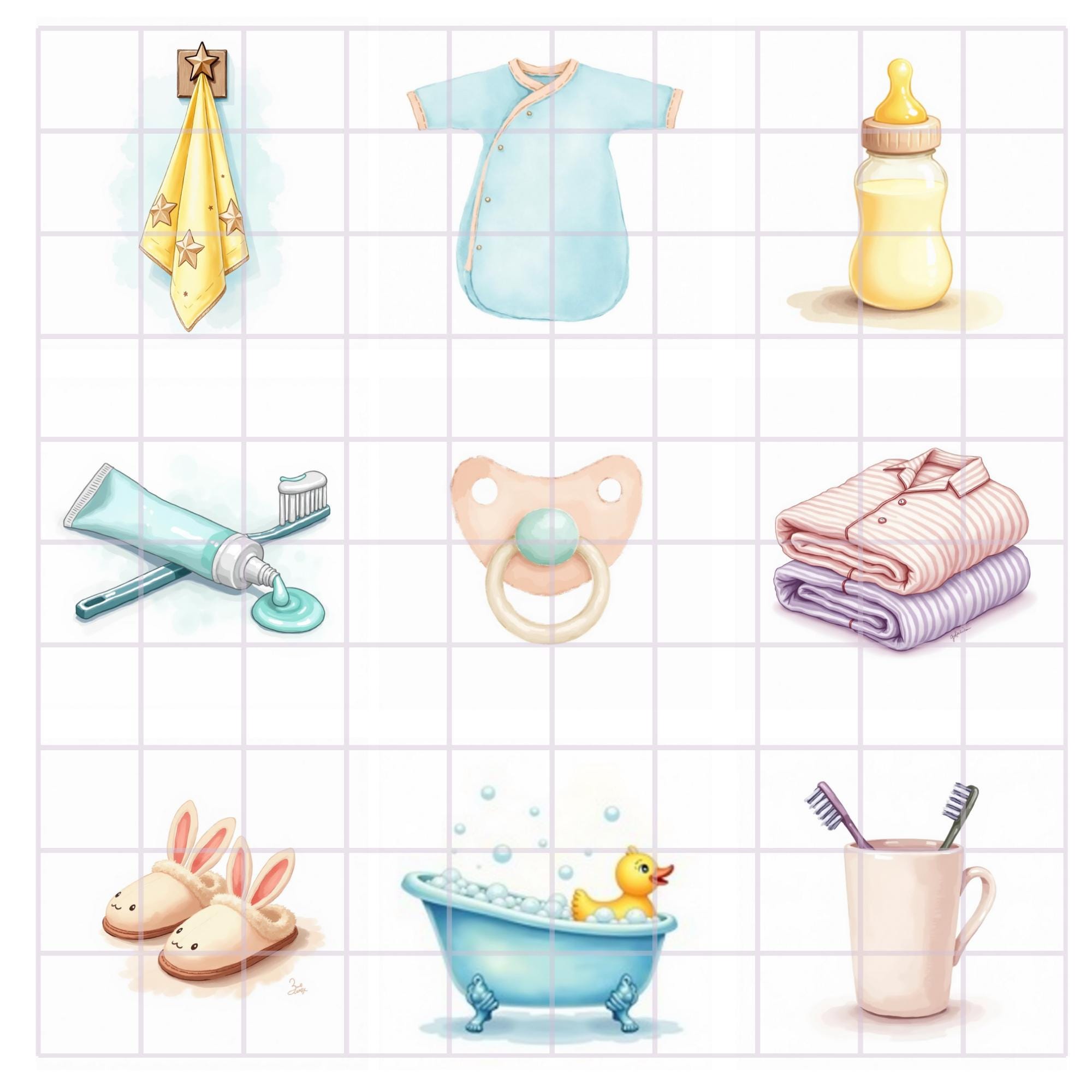 Bedtime Routine Clipart Set, Kids Watercolor PNG, Whimsical Evening ...