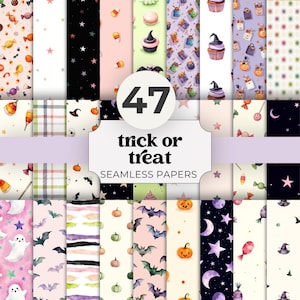 Halloween Digital Paper Pack, Pastel Seamless Scrapbook Background, Trick Or Treat Spooky Cute Pattern, Junk Journal Craft Supply Download