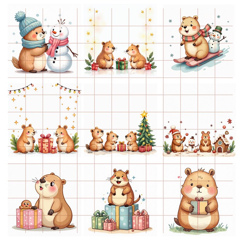 Christmas Capybara Clipart Bundle, Watercolor Holiday Animals, Cute ...