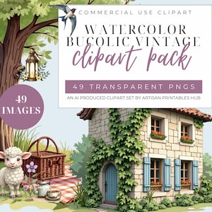 Aquarell Wildblumen Cottage Clipart, rustikale Blumenmuster, digitales Download Set, Bauernhaus Dekorelemente, einzigartiges Motiv, shabby chic Kunst