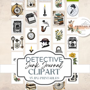Watercolor Detective Clipart, Cute Spy Graphics, Private Investigator PNG, Secret Agent Art for Kids Crafts, junk journal ephemera, clue