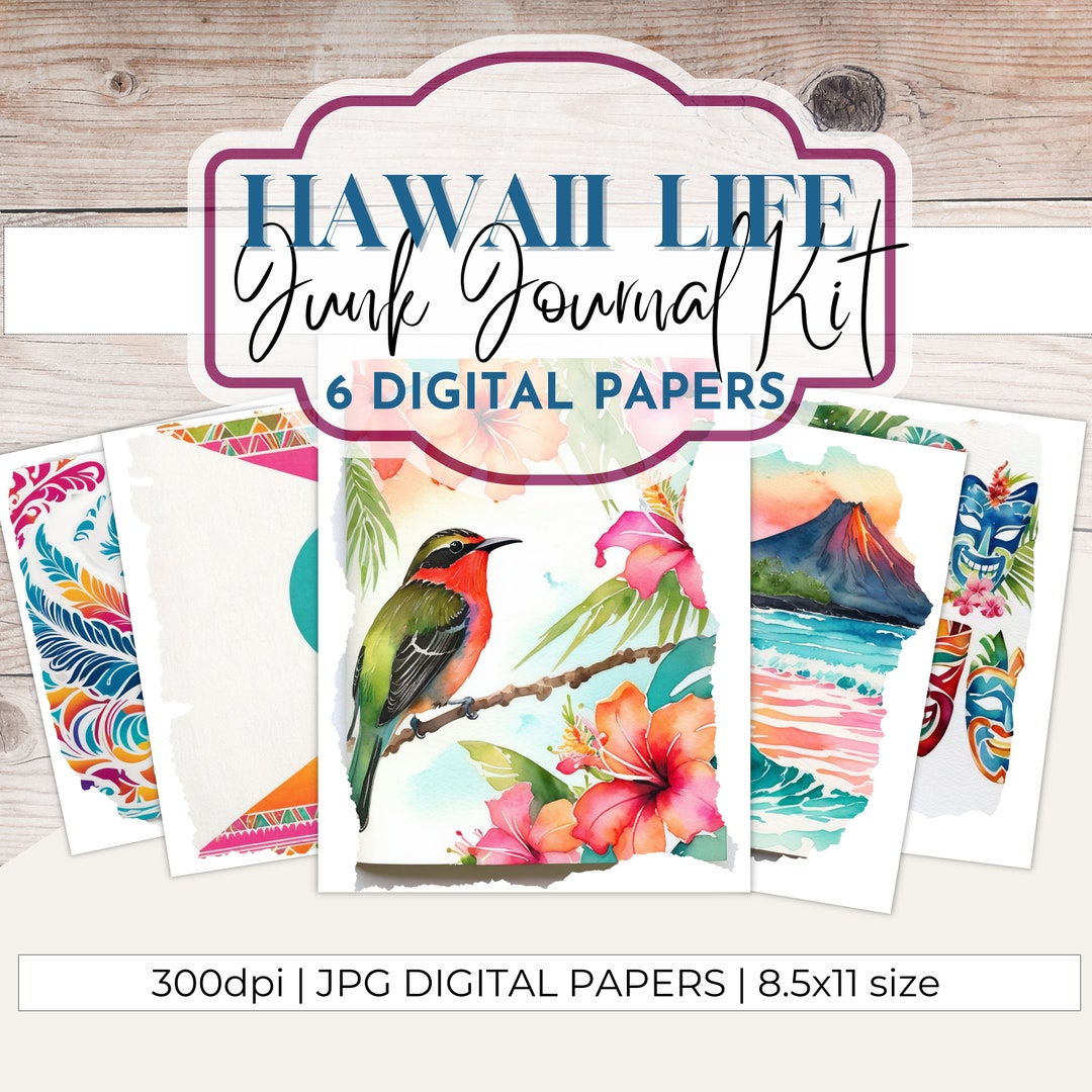 Tropical Beach Paper, Hawaiian Junk Journal Kit - Tropical Printable ...